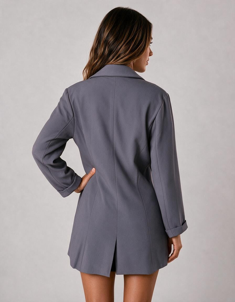 Chaqueta gris tipo blazer larga sin botones estilo princesa de sarga