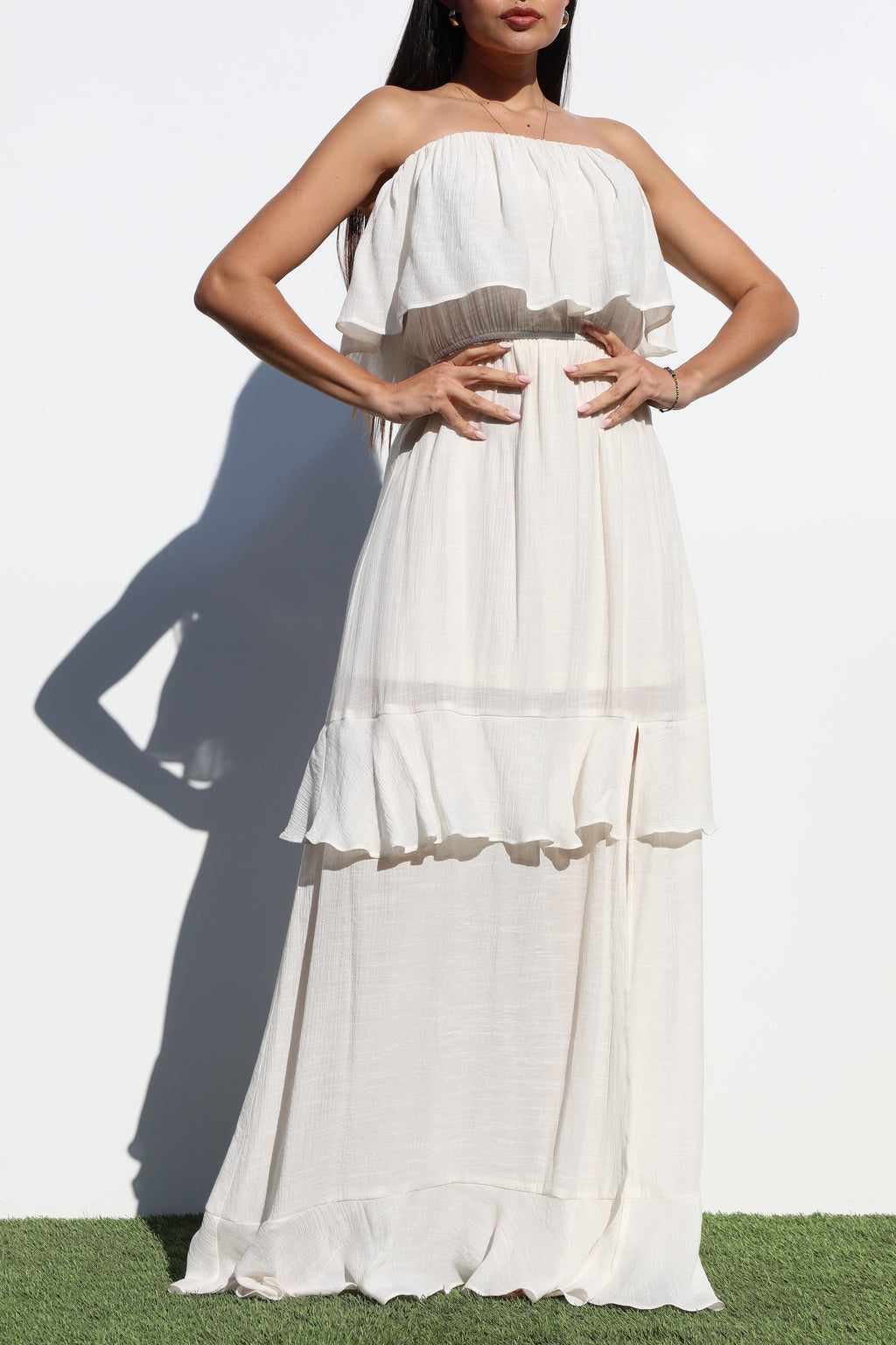 Vestido largo tubo tejido con volantes