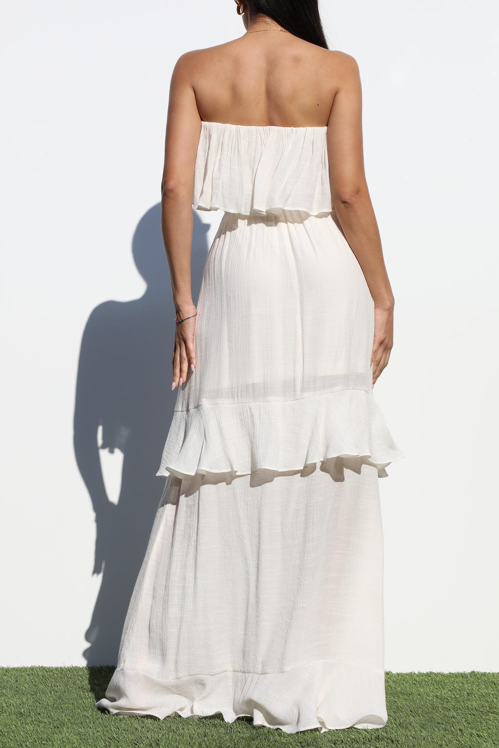 Vestido largo tubo tejido con volantes
