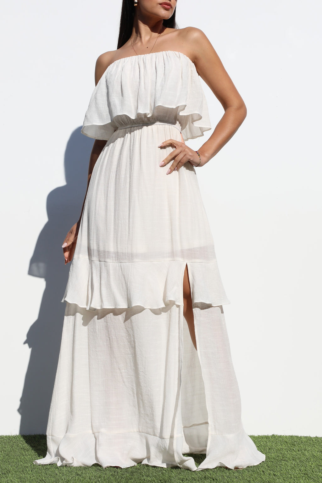 Vestido largo tubo tejido con volantes