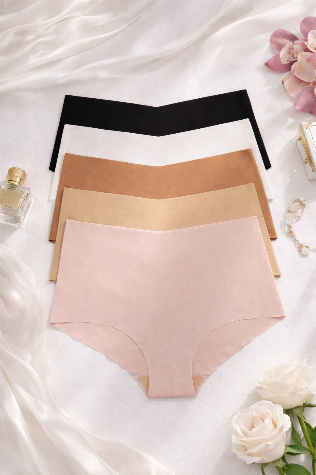 Conjunto de 5 piezas talle alto sin costuras, ropa interior