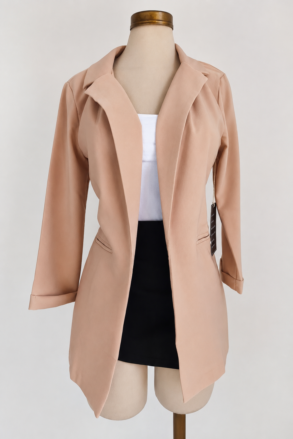 Chaqueta caqui tipo blazer larga con puños y frente abierto de tejido Ponte