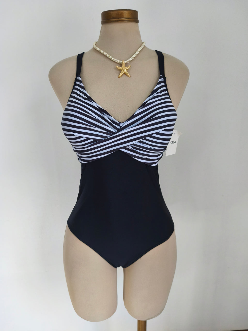 Traje de baño de 1 pieza a rayas Noir Riviera con ajuste en la espalda