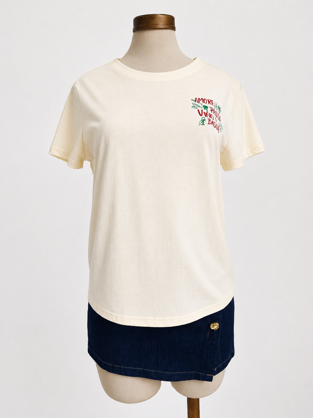 Camiseta de manga corta casual, color crema. Amore Pasta Vino e Basta - imagen 3