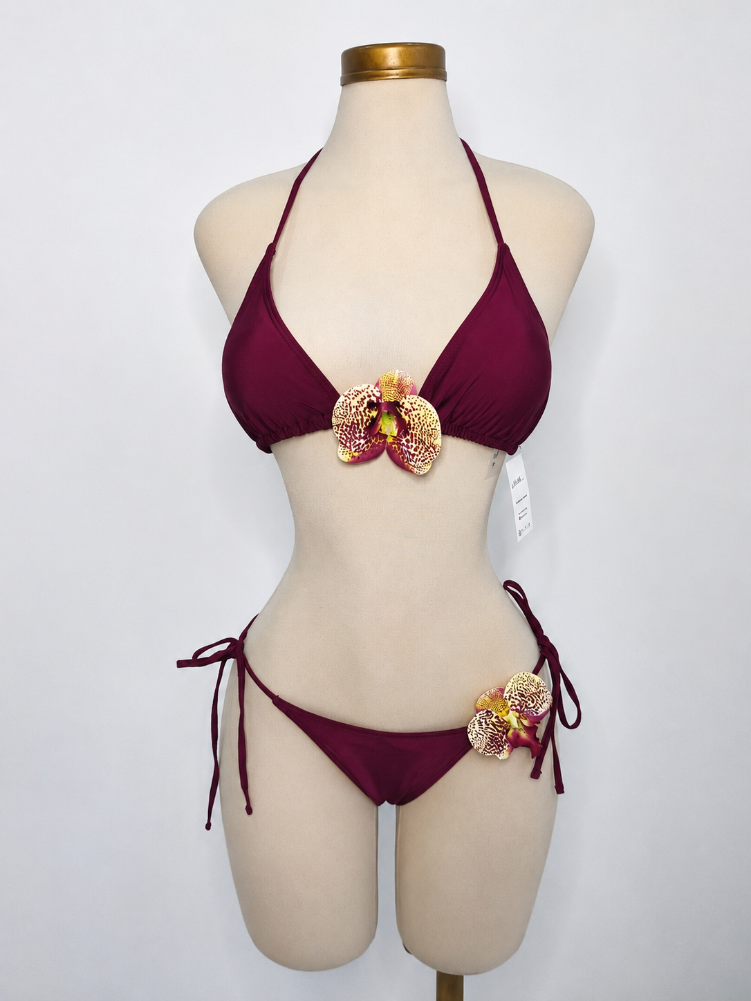 Conjunto de bikini con decoración floral, escote halter con laz - imagen 3