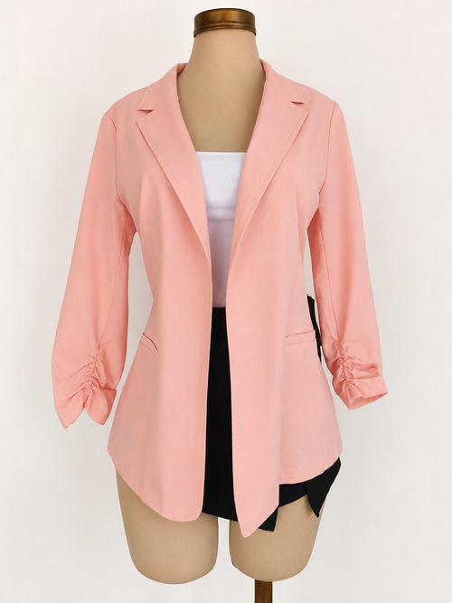 Blazer rosa de lino con mangas fruncidas