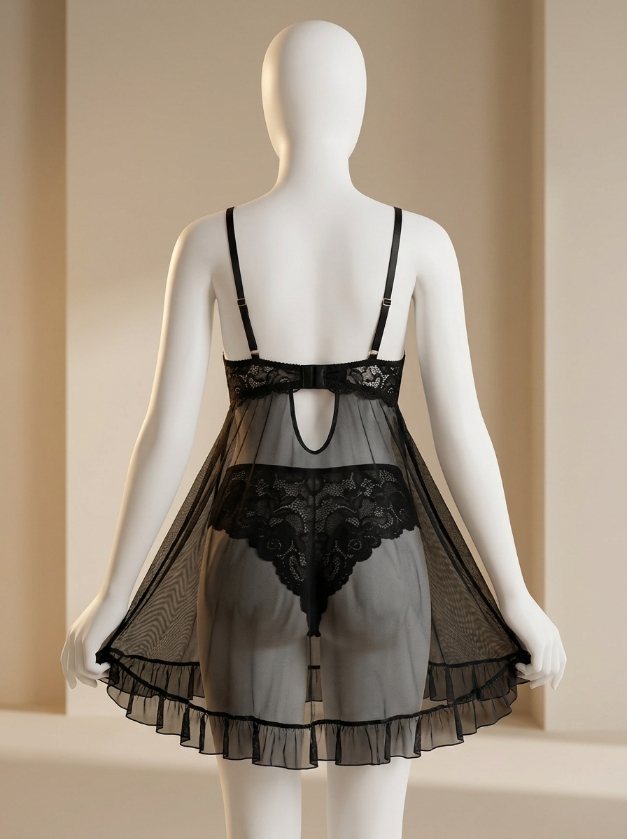 Conjunto de lencería negro, baby doll - imagen 2