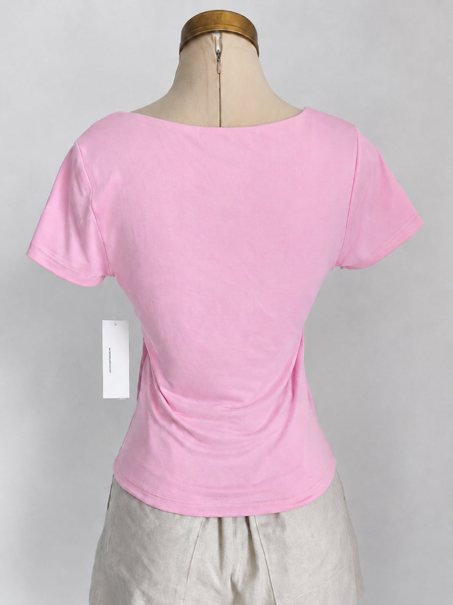 Top rosa de manga corta con cuello cuadrado y doble capa en frontal y posterior - imagen 2