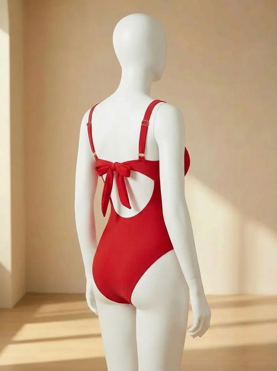 Traje de baño rojo de 1 pieza con detalles dorados - imagen 2