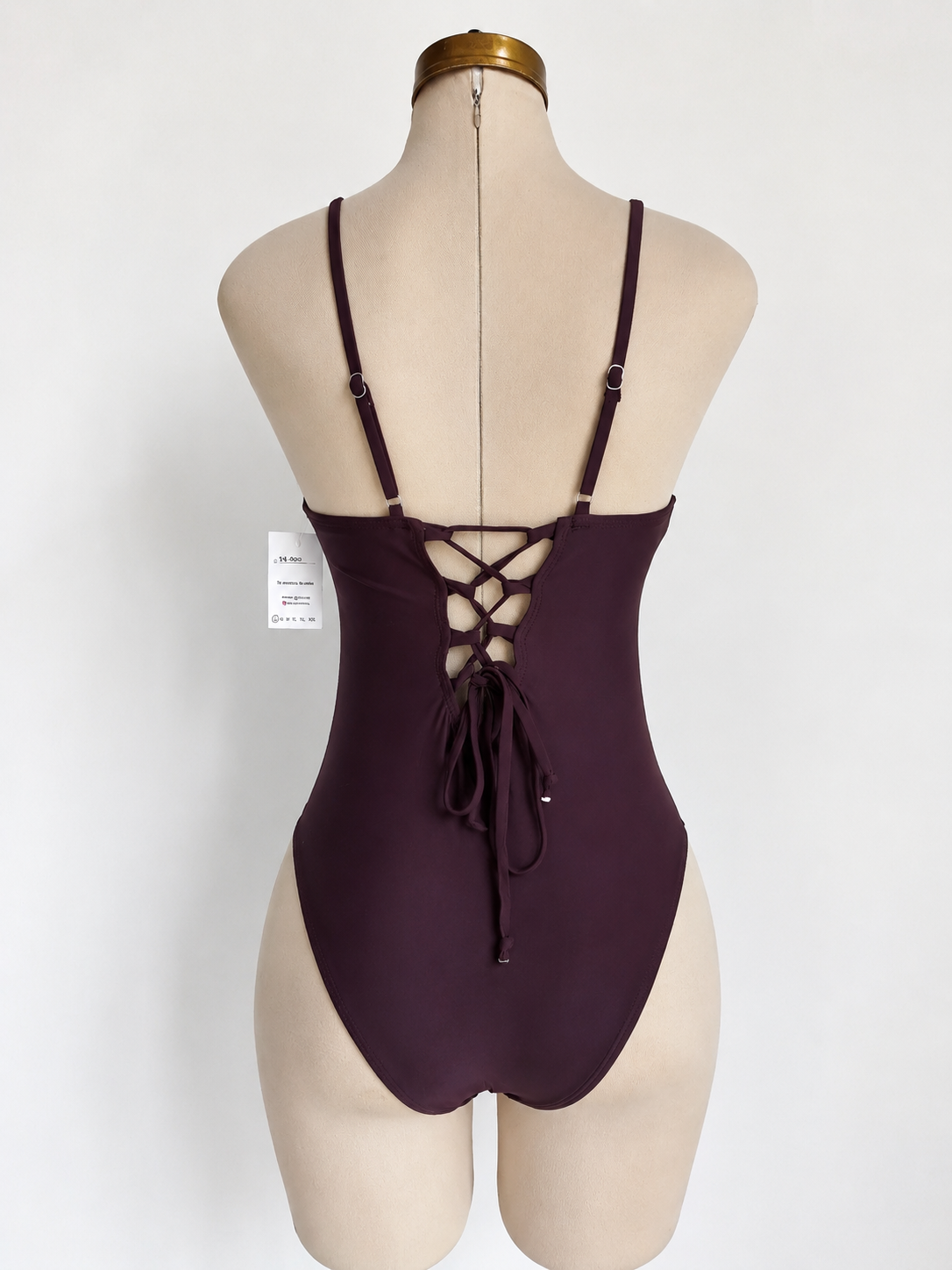 Traje de baño de 1 pieza color café con ajuste en la espalda - imagen 2