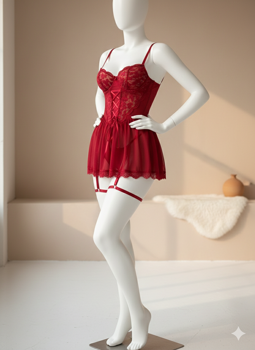 Conjunto de lencería que incluye un vestido de encaje con soporte - imagen 4