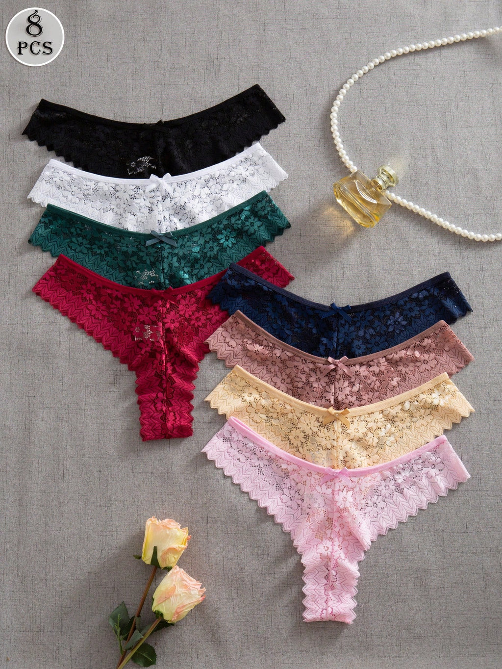 Set de 8 bragas de lencería romántica de varios colores - imagen 5