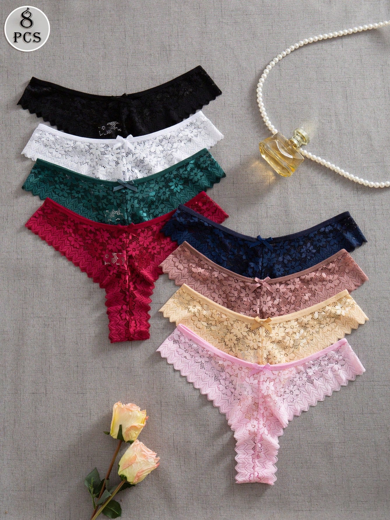 Set de 8 bragas de lencería romántica de varios colores - imagen 5