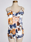 Conjunto de pijama de satén con estampado de gato