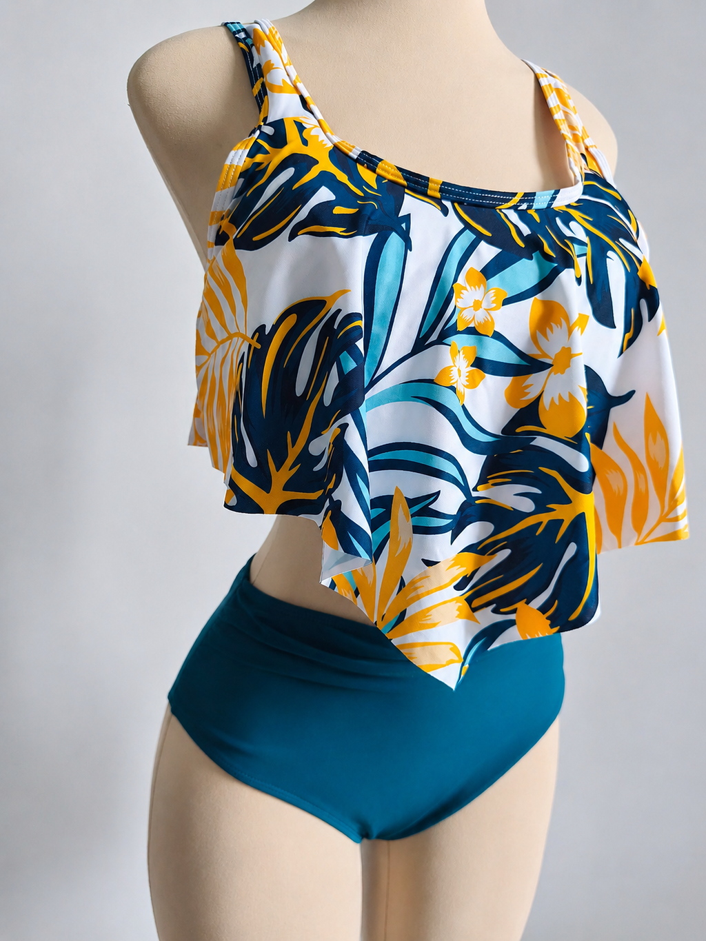 Traje de baño con estampado tropical fruncido talle alto - imagen 3