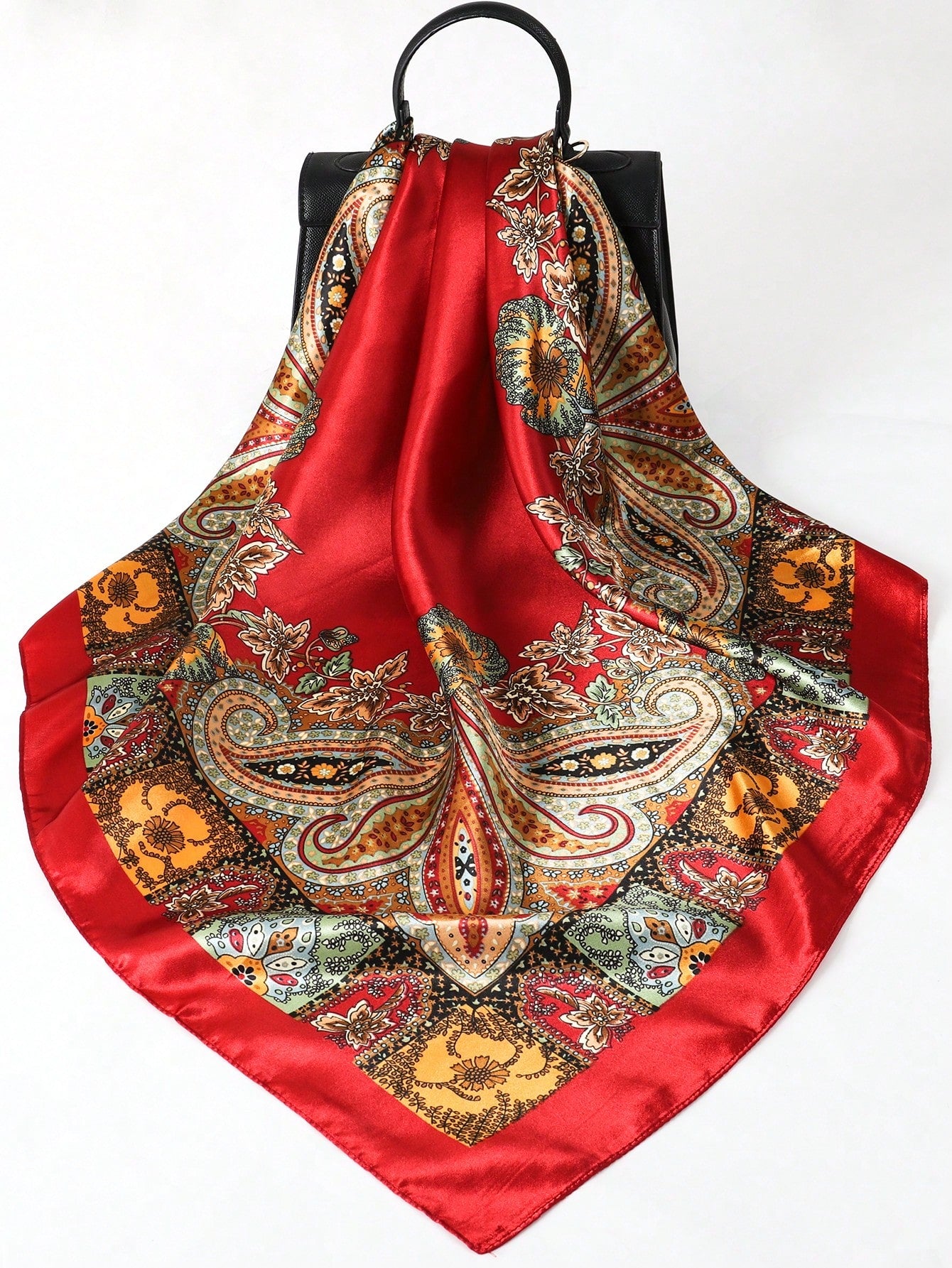 Pañuelo de satén con estampado de cachemira bohemio, pañuelo - imagen 4