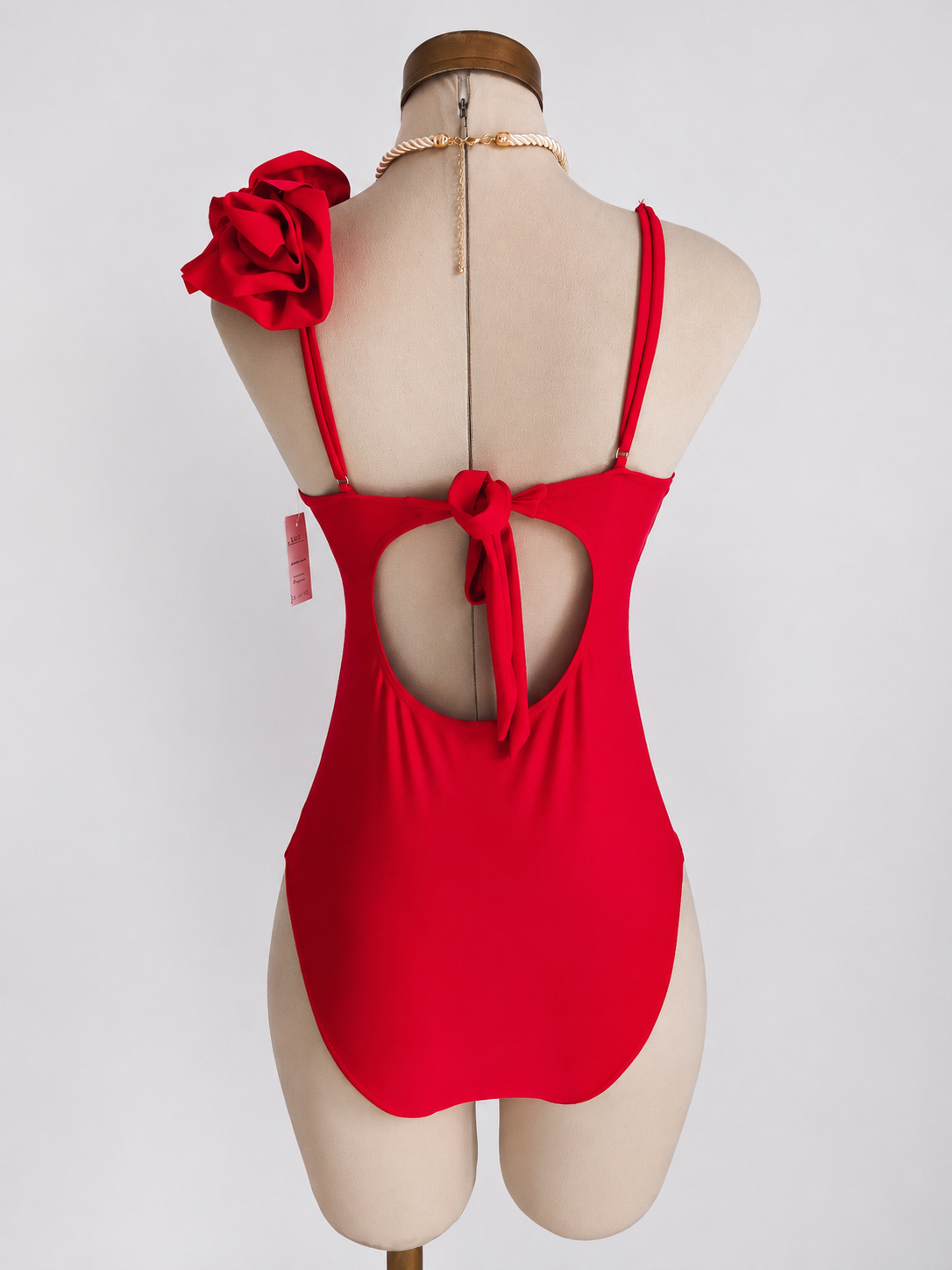 Traje de baño de 2 piezas con falda, de cuello en V, color rojo - imagen 2