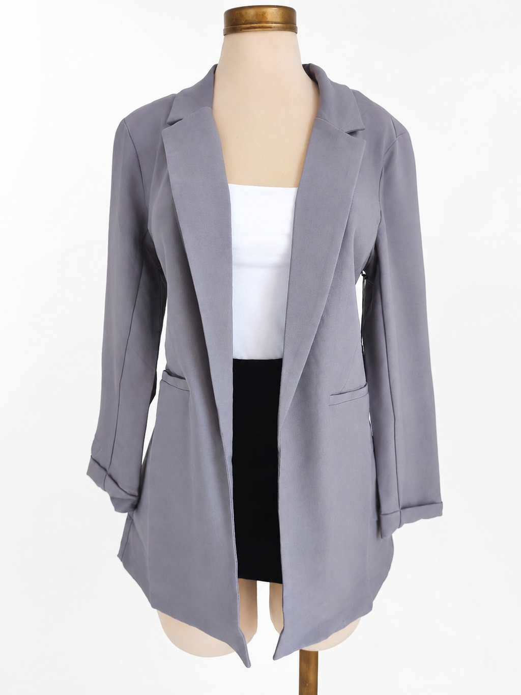 Chaqueta gris tipo blazer larga sin botones estilo princesa de sarga - imagen 3