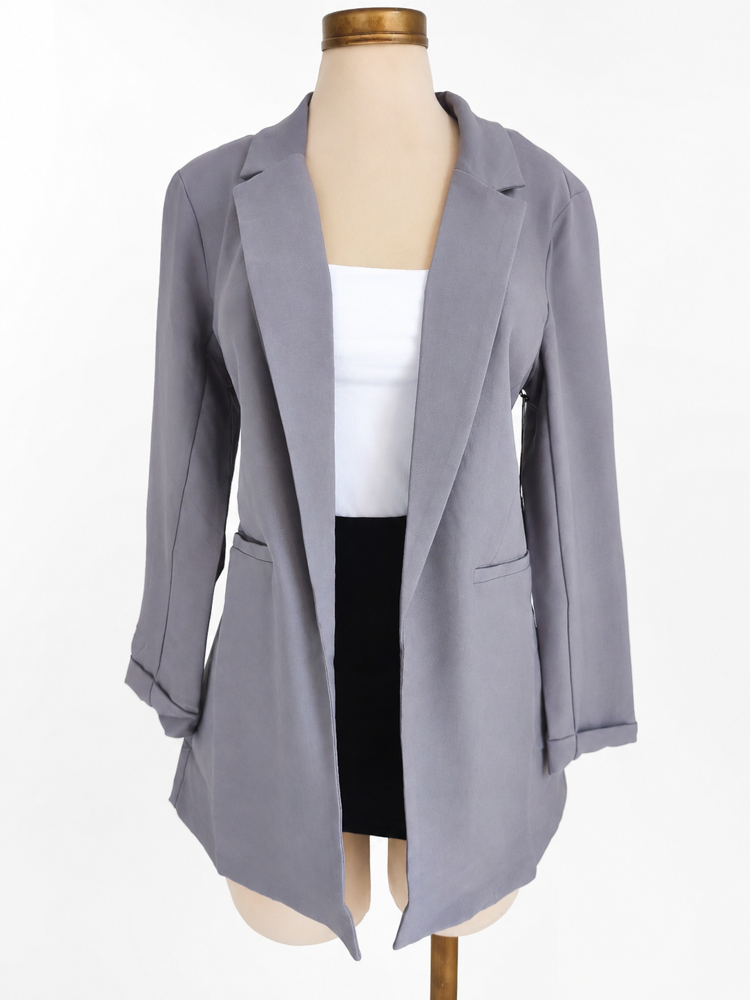 Chaqueta gris tipo blazer larga sin botones estilo princesa de sarga - imagen 3