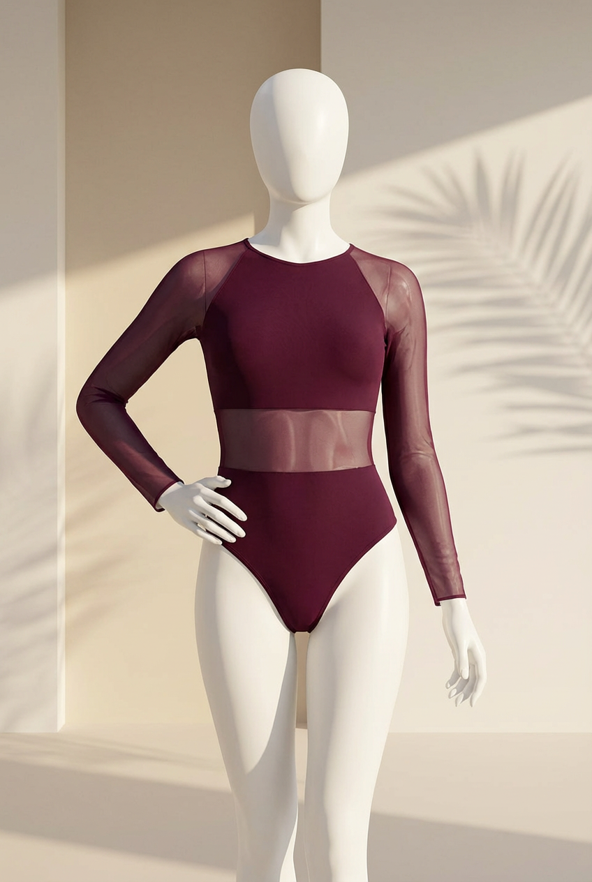 Traje de baño de 1 pieza con cuello redondo, mangas raglán, ajustable - imagen 4