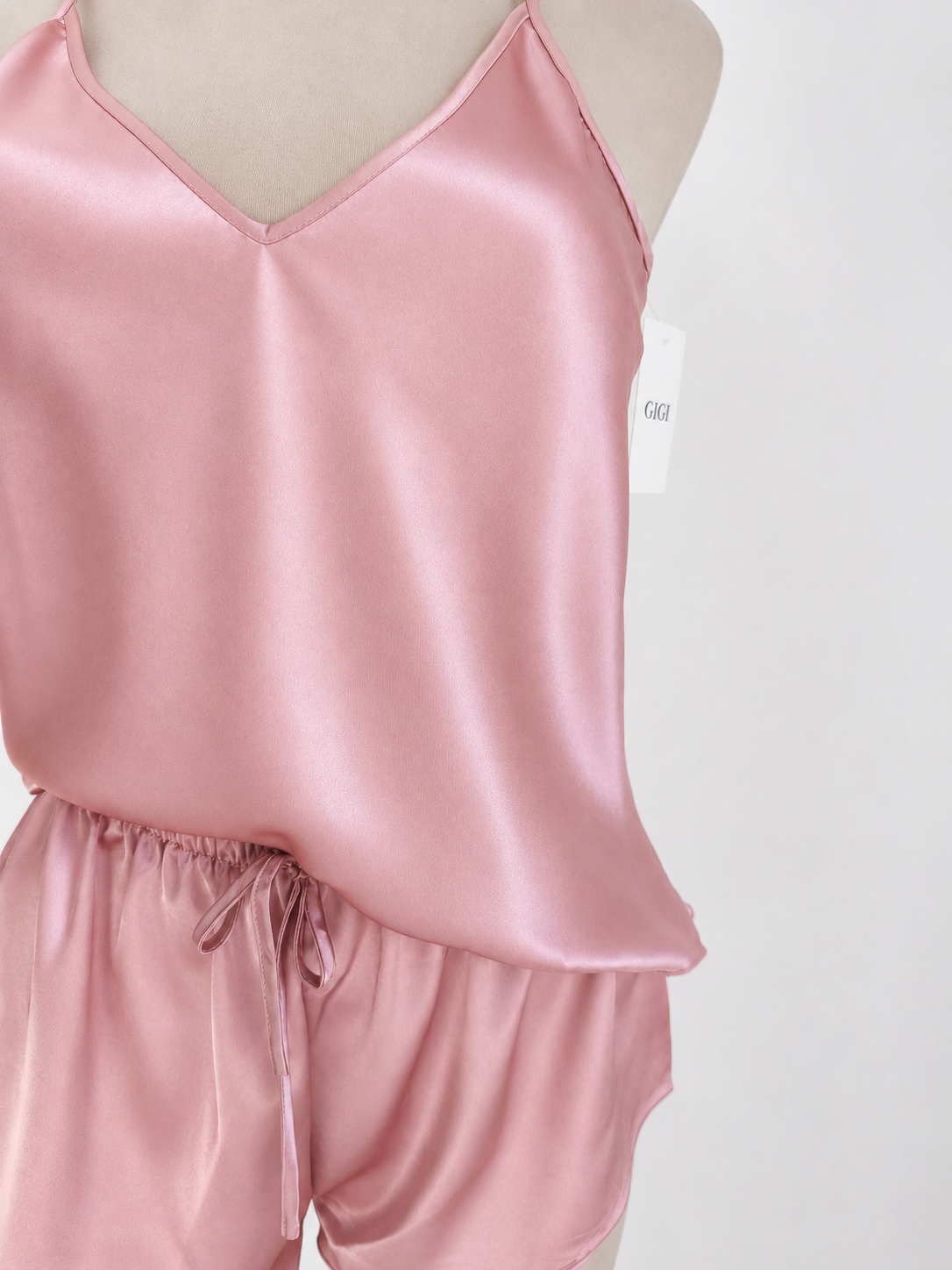 Conjunto de pijama con lazo en la cintura y encaje de contraste - imagen 3