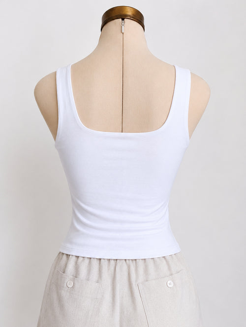 Camiseta blanca sin mangas de doble capa con escote redondo - imagen 2