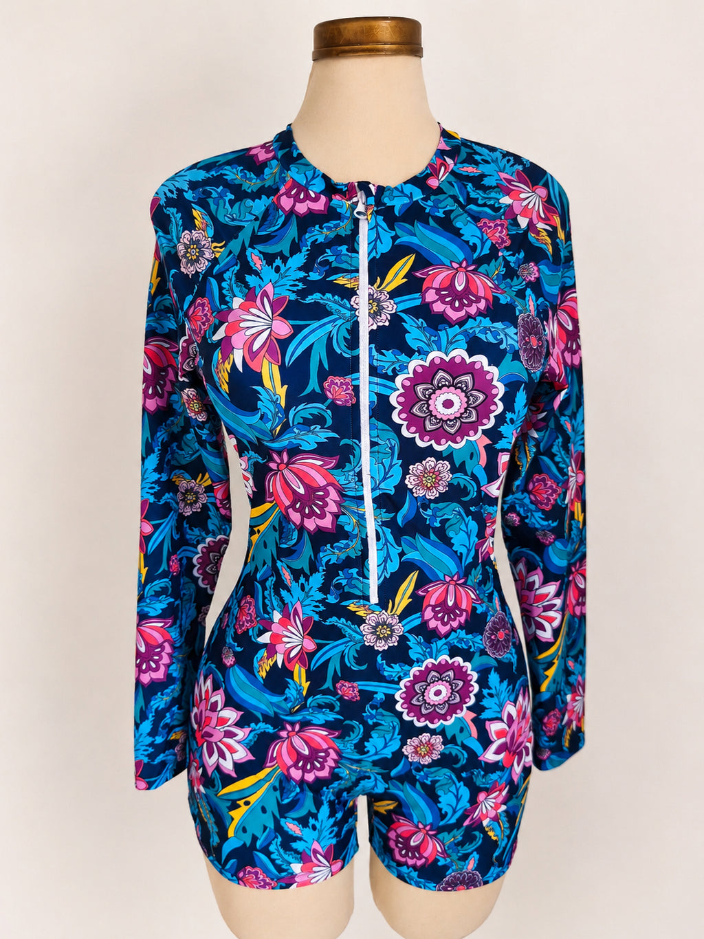 Traje de baño de 1 pieza, con estampado floral, manga larga