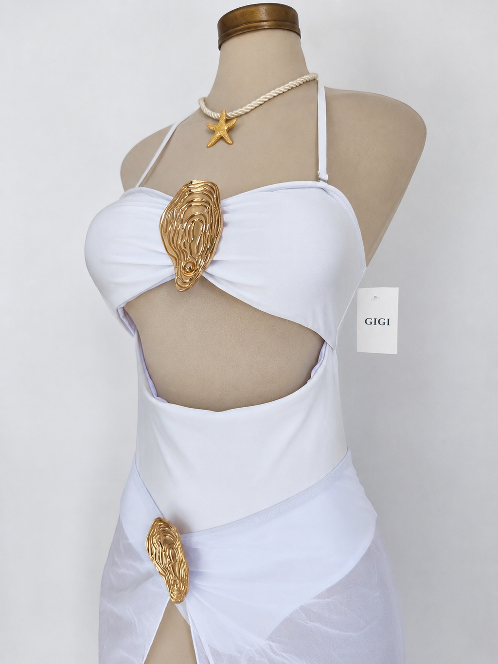 Traje de baño de 1 pieza blanco con salida de playa larga - imagen 3