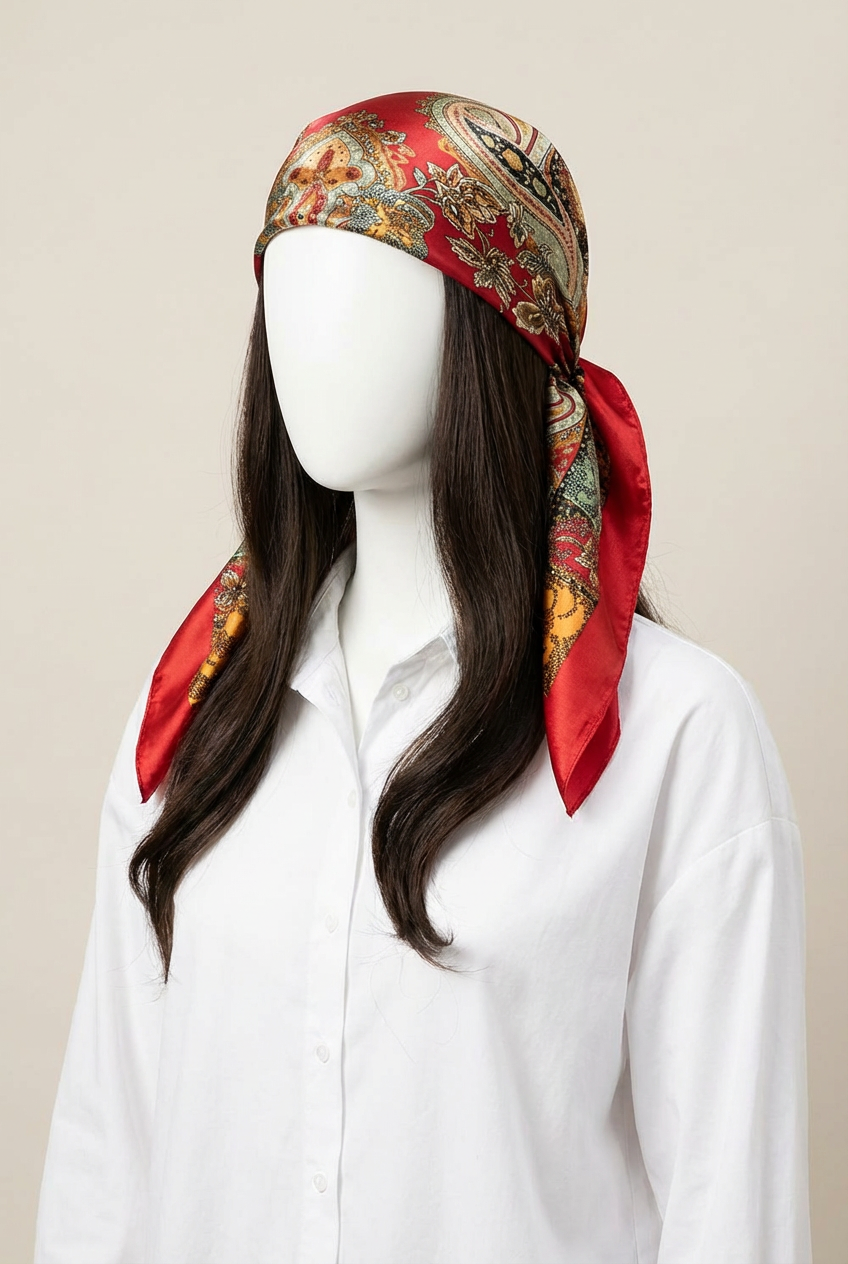 Pañuelo de satén con estampado de cachemira bohemio, pañuelo - imagen 2