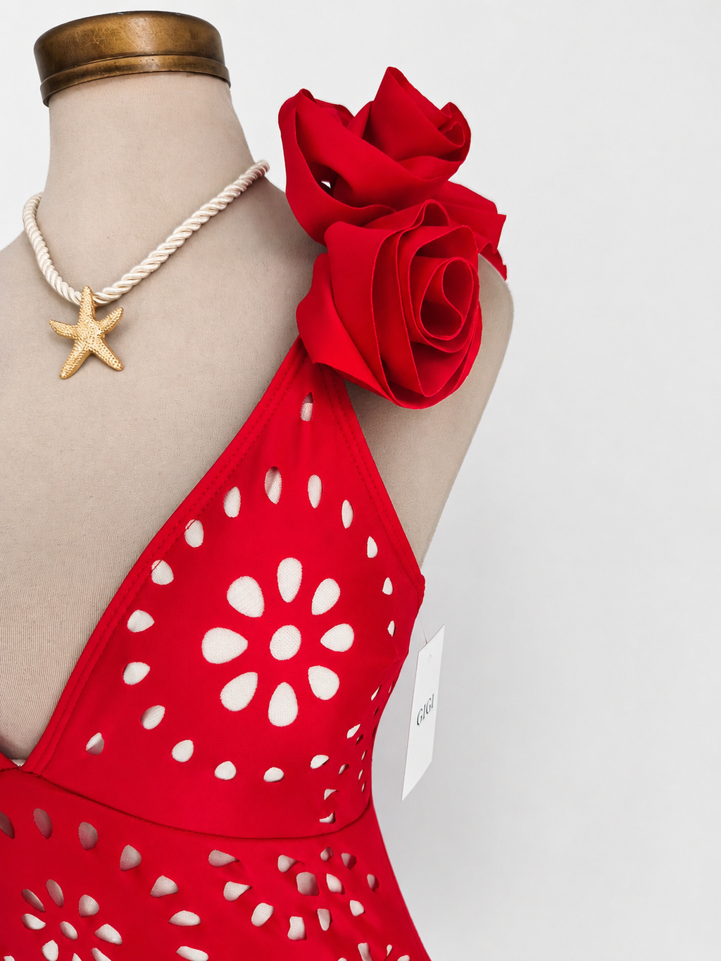 Traje de baño de 2 piezas con falda, de cuello en V, color rojo - imagen 5