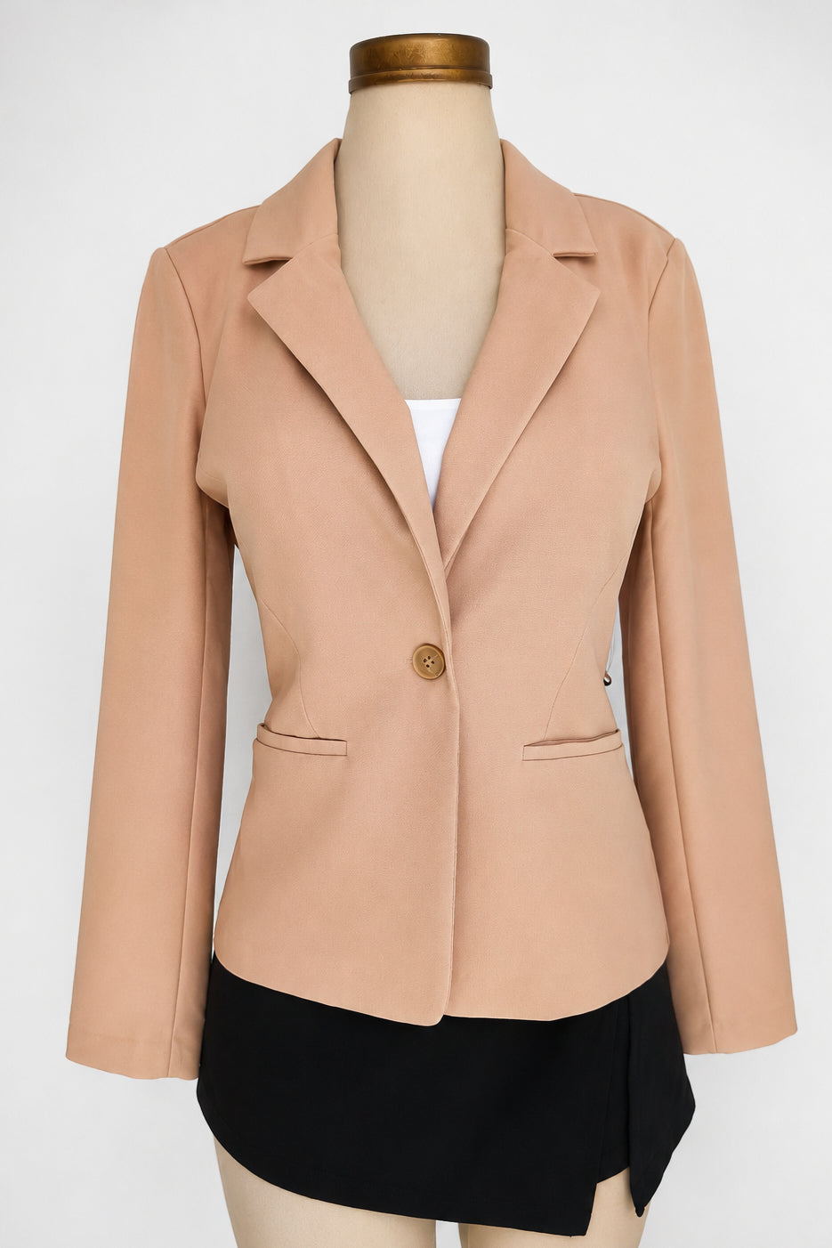 Chaqueta color caqui tipo blazer básica de tejido Ponte entallado