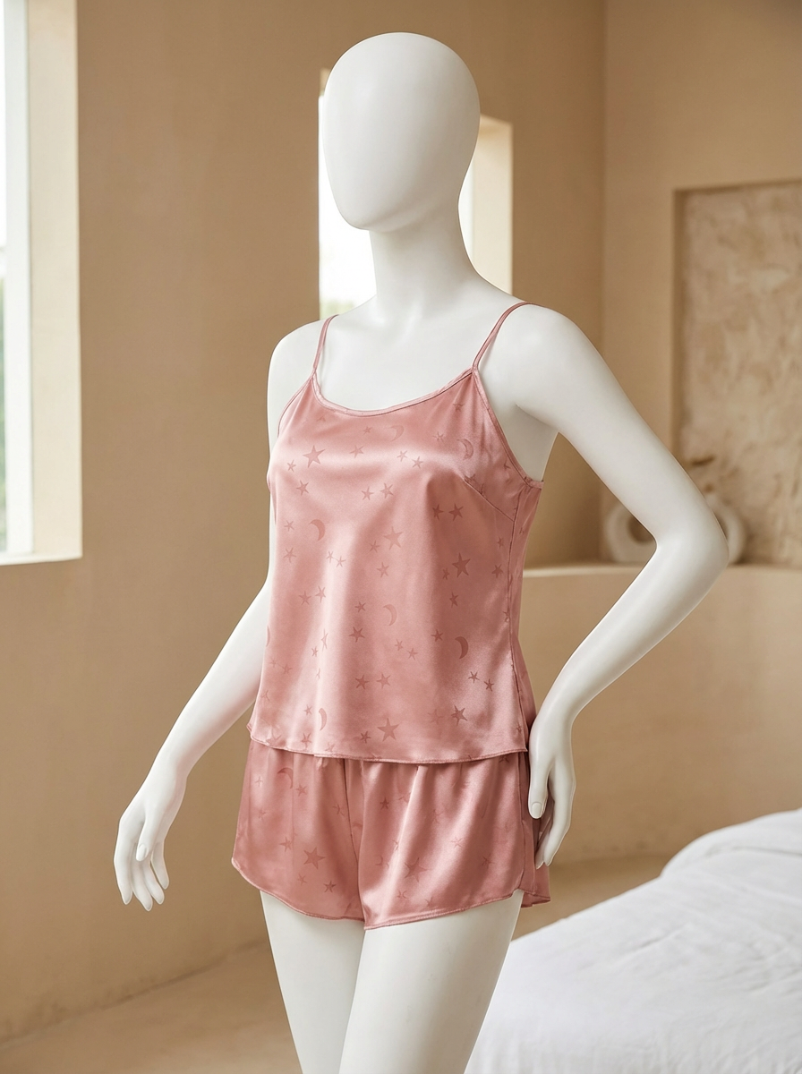 Conjunto de pijama con top de tirantes de satén y pantalones cortos