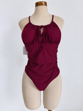 Traje de baño de 1 pieza, color vino, talla plus