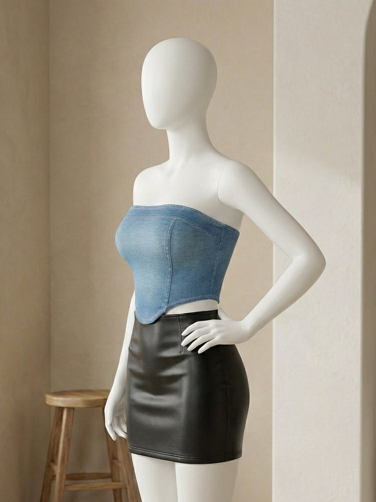 Top de punto con estampado de mezclilla - imagen 3