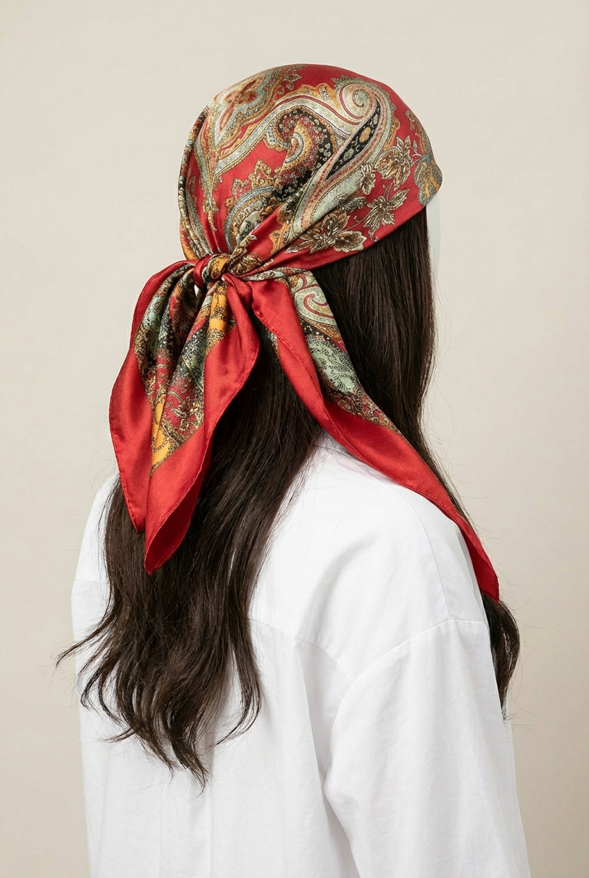 Pañuelo de satén con estampado de cachemira bohemio, pañuelo