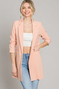 Blazer largo color salmón, sin botones estilo princesa de sarga