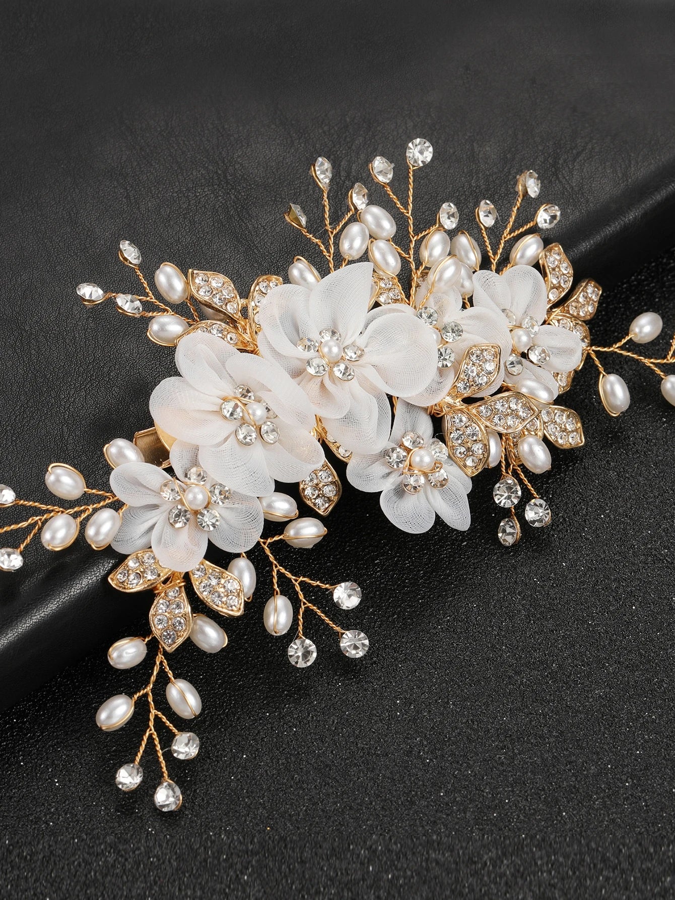 Peine de novia con flores, cristales y perlas, Accesorios para el cabello - imagen 2