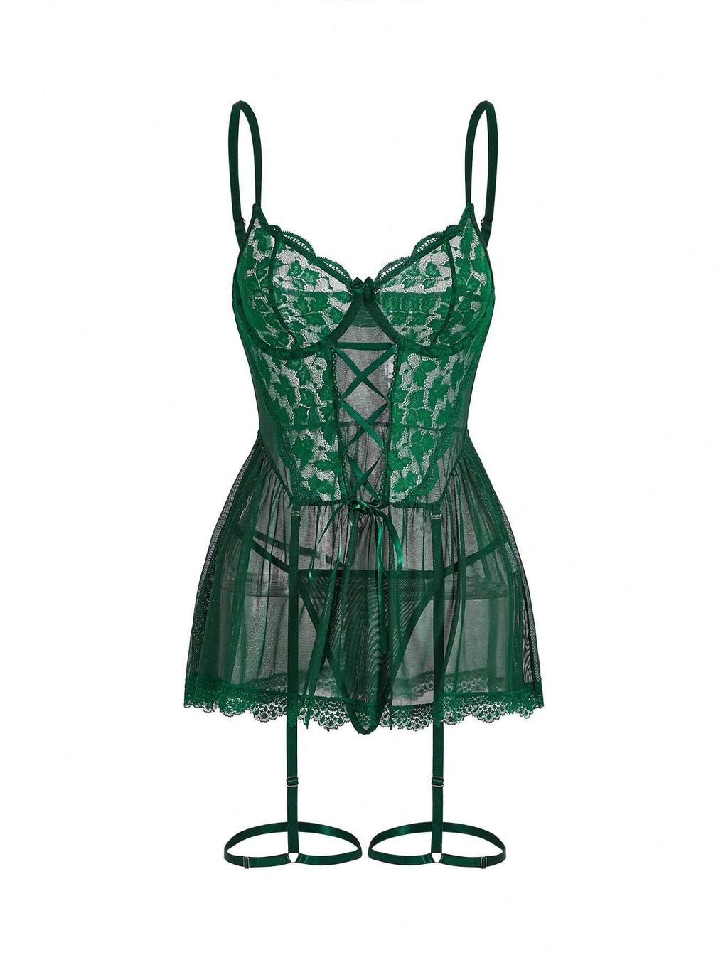 Conjunto de lencería: vestido de lencería con contraste de encaje y - imagen 4