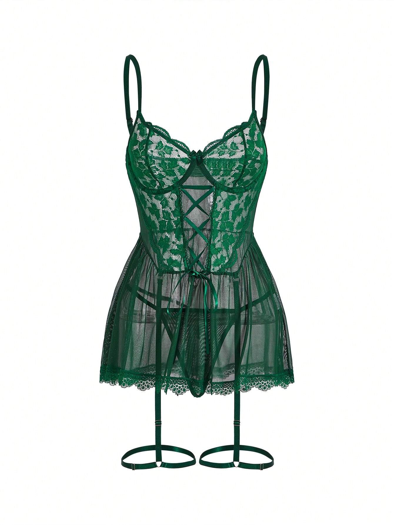 Conjunto de lencería: vestido de lencería con contraste de encaje y - imagen 4