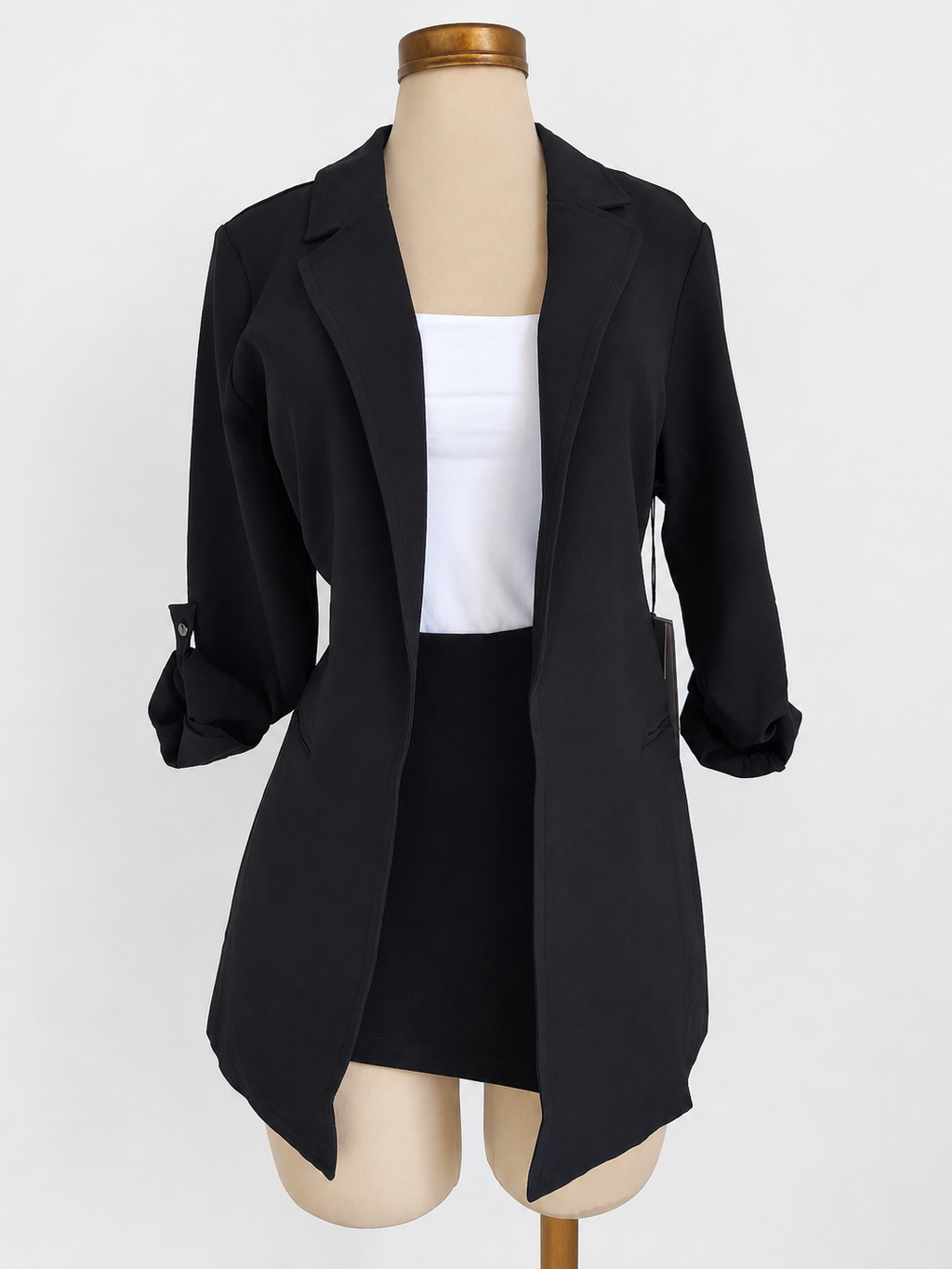 Blazer negro largo tipo túnica con puños enrollados de tejido Ponte