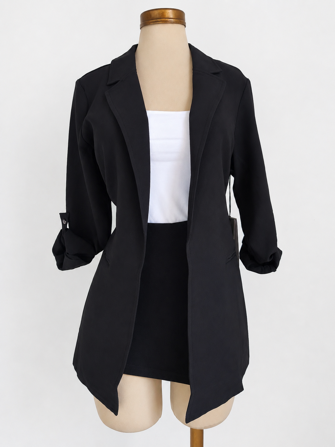 Blazer negro largo tipo túnica con puños enrollados de tejido Ponte