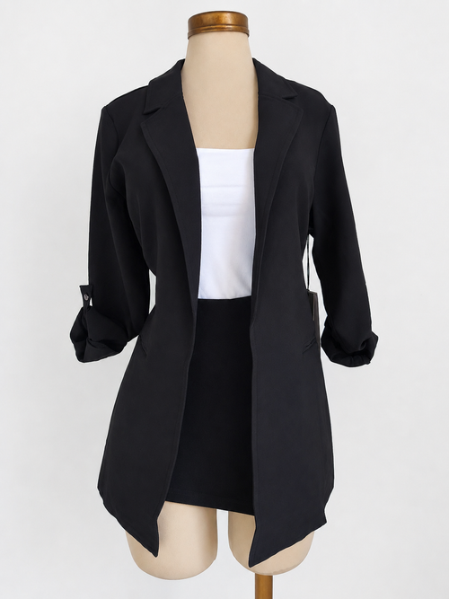 Blazer negro largo tipo túnica con puños enrollados de tejido Ponte