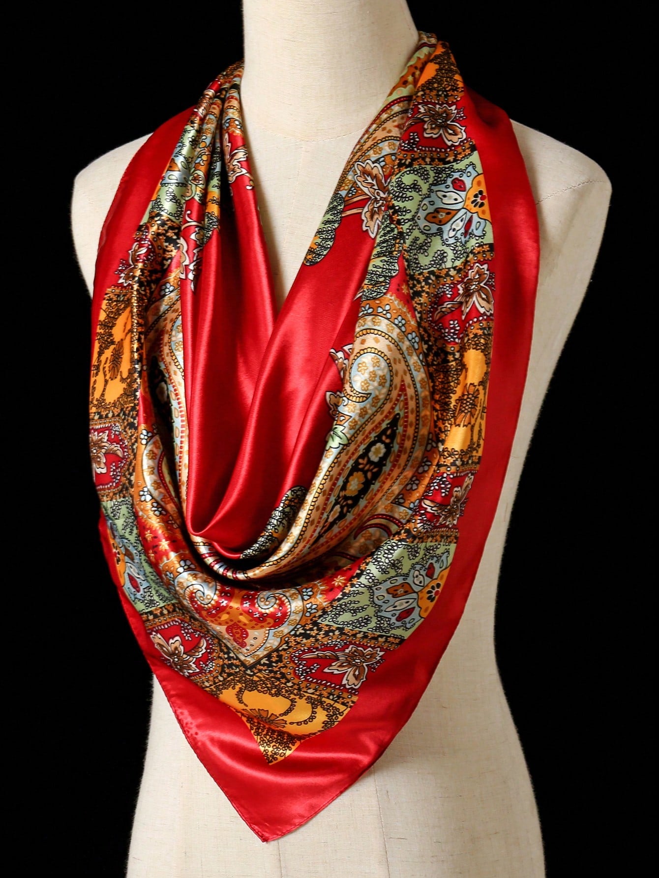 Pañuelo de satén con estampado de cachemira bohemio, pañuelo - imagen 3