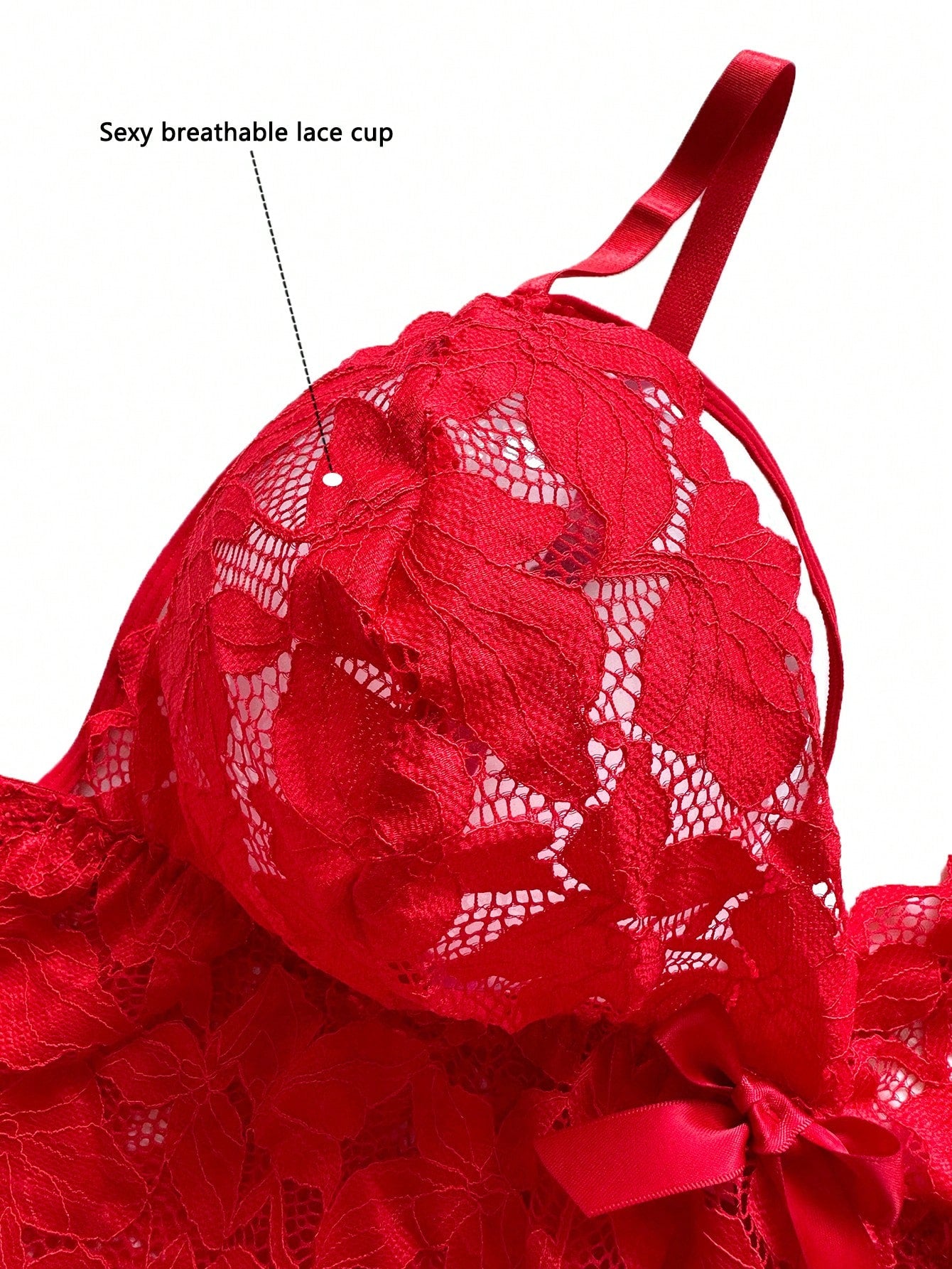 Conjunto de lencería de encaje en tallas plus, color rojo - imagen 5