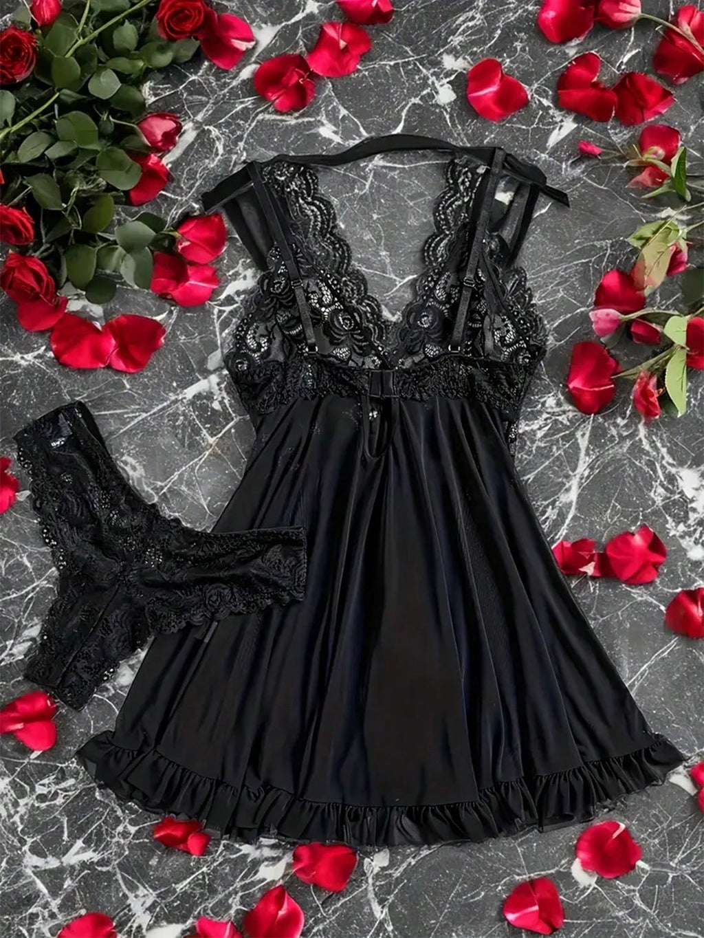 Conjunto de lencería negro, baby doll - imagen 4