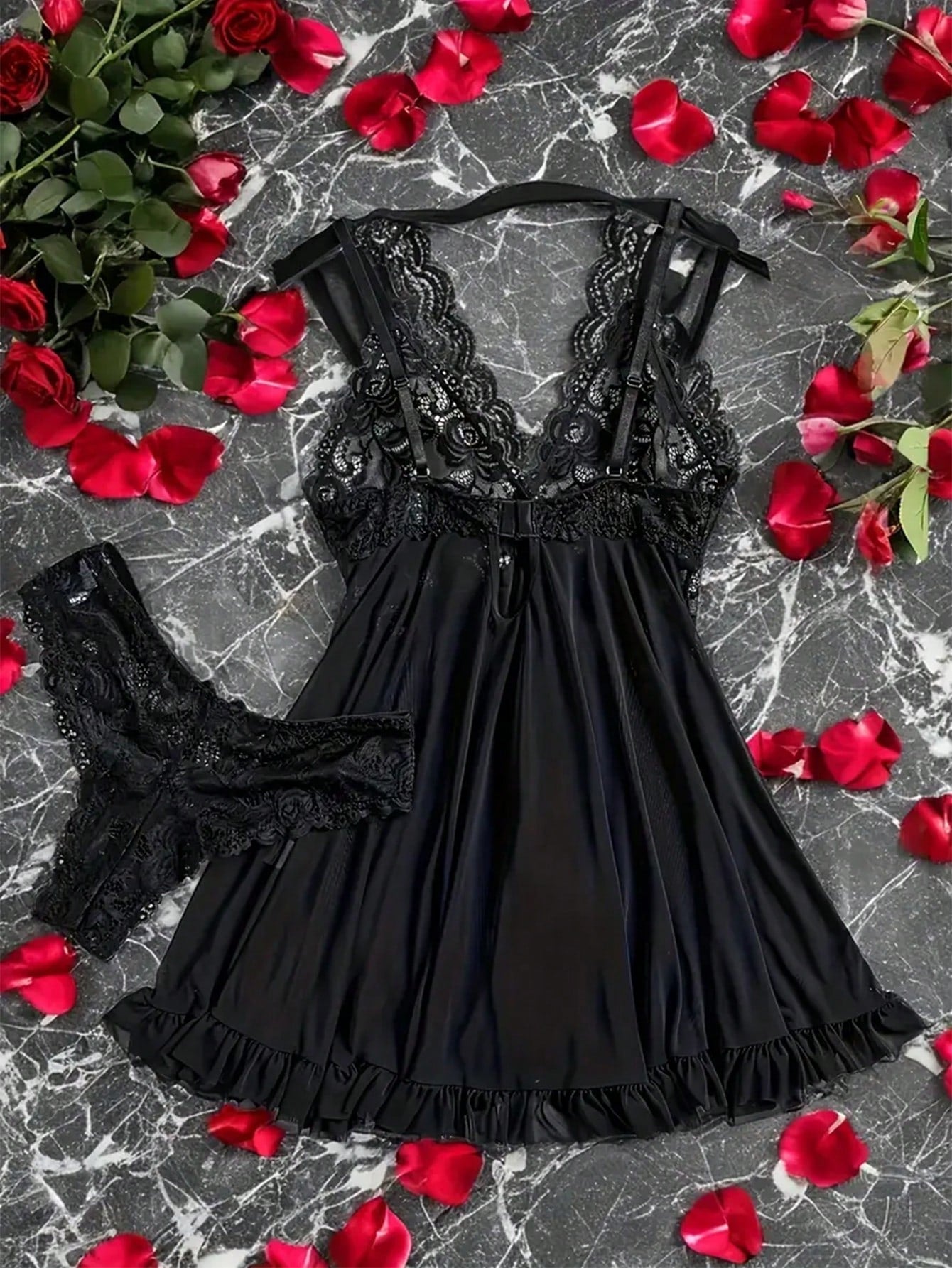 Conjunto de lencería negro, baby doll - imagen 4