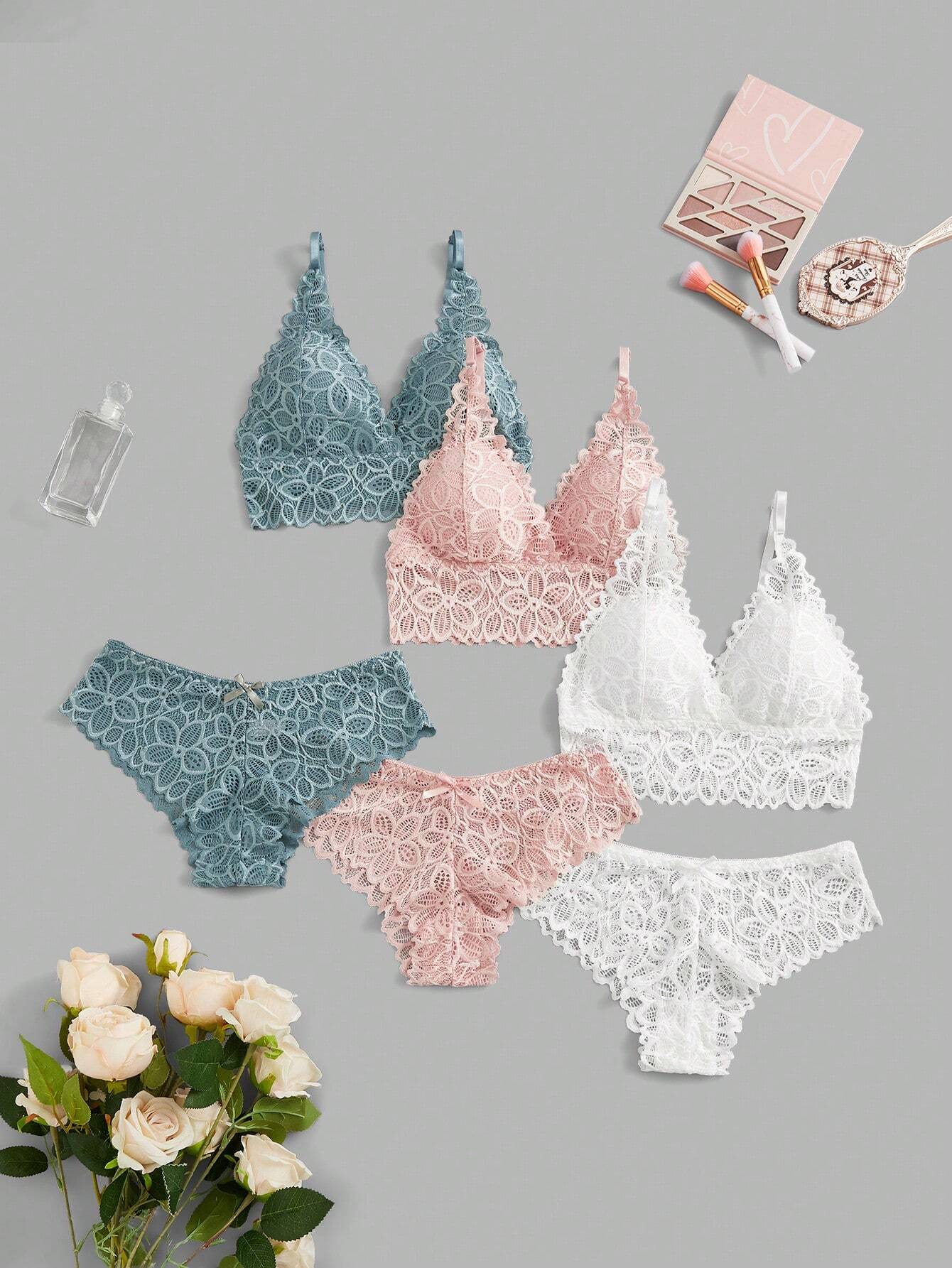 Juego de lencería de encaje sostén y panty