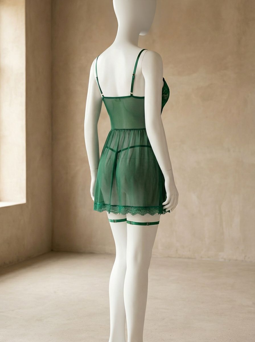 Conjunto de lencería: vestido de lencería con contraste de encaje y - imagen 2