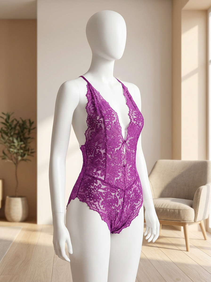 Lencería tipo body sin entrepierna con escote halter