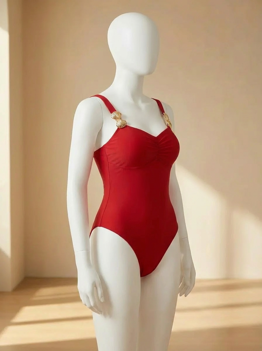 Traje de baño rojo de 1 pieza con detalles dorados - imagen 3